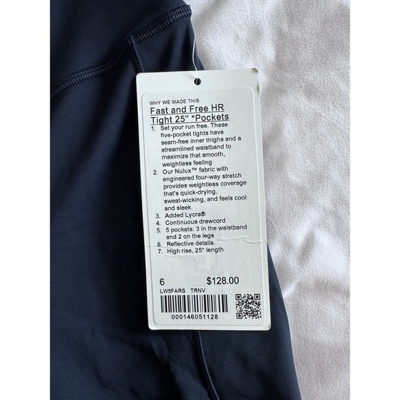 New Lululemon Fast Free HR Tight Leggings 25" Pockets Women's 6 Navy Blue $128. - Picture 6 of 16